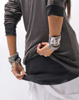 【thom/krom】 UNISEX COTTON CRASHED & LAYERED REGULAR FIT LONG SLEEVE TOPS MTS969_COLD BROWN