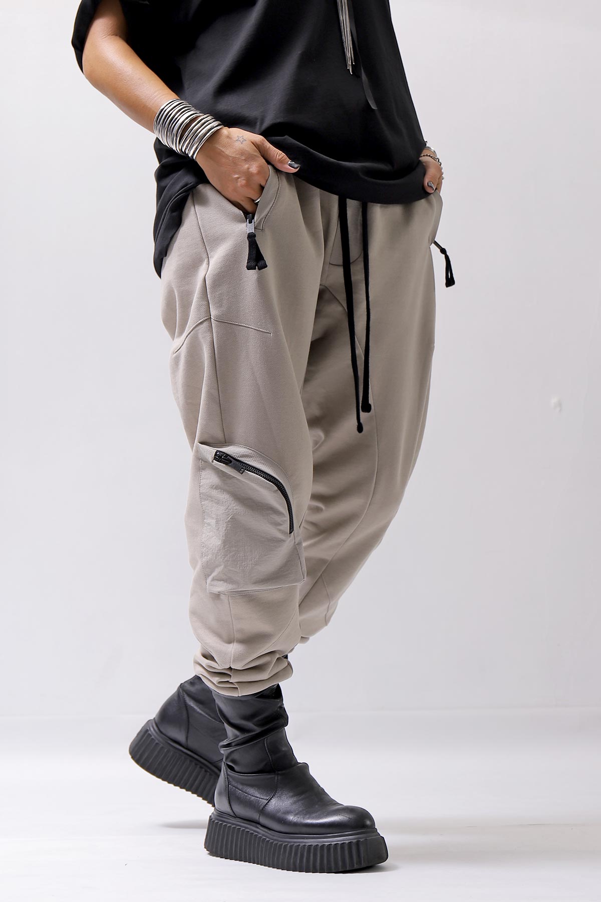 【thom/krom】 UNISEX POCKETED COTTON SWEAT RIB PANTS MST464_MOON BEAM