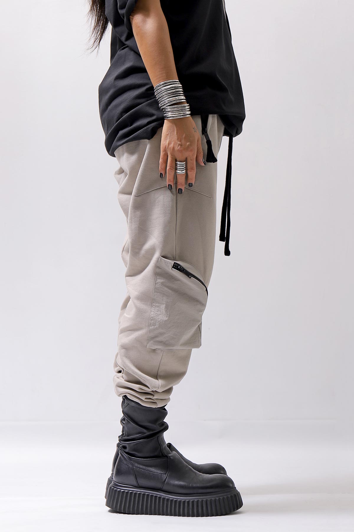 【thom/krom】 UNISEX POCKETED COTTON SWEAT RIB PANTS MST464_MOON BEAM