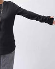 【thom/krom】 UNISEX WAFFLE COTTON LONG SLEEVE MT898_BLACK