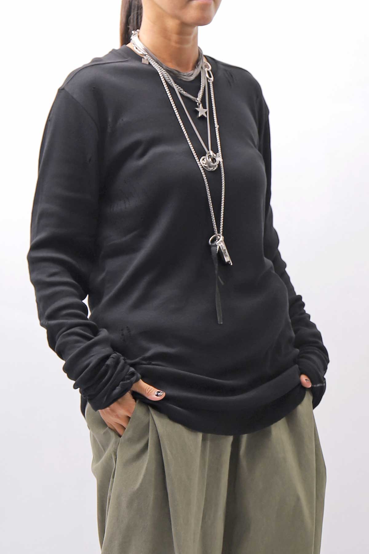 【thom/krom】 UNISEX COTTON CRASHED &amp; LAYERED REGULAR FIT LONG SLEEVE TOPS MTS969_BLACK
