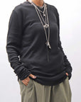 【thom/krom】 UNISEX COTTON CRASHED & LAYERED REGULAR FIT LONG SLEEVE TOPS MTS969_BLACK