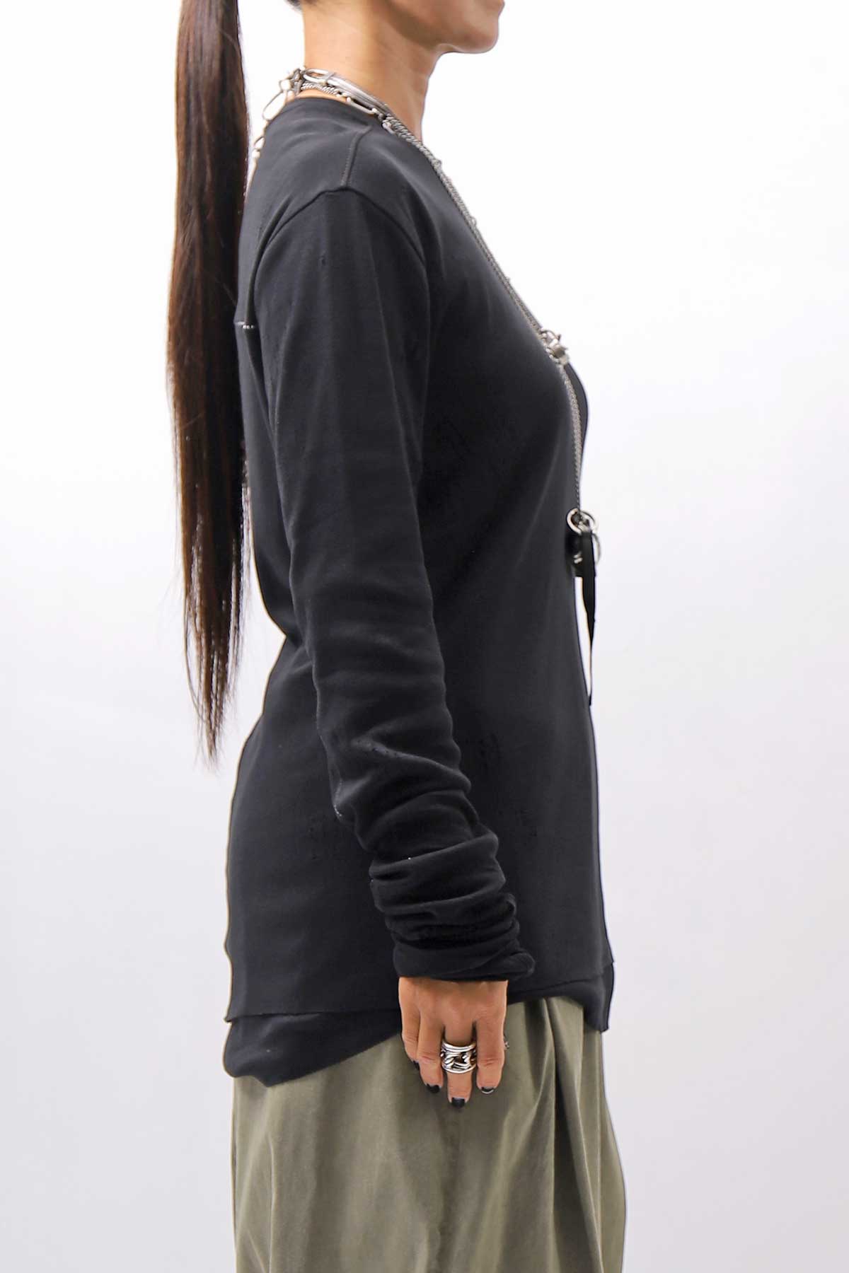 【thom/krom】 UNISEX COTTON CRASHED &amp; LAYERED REGULAR FIT LONG SLEEVE TOPS MTS969_BLACK
