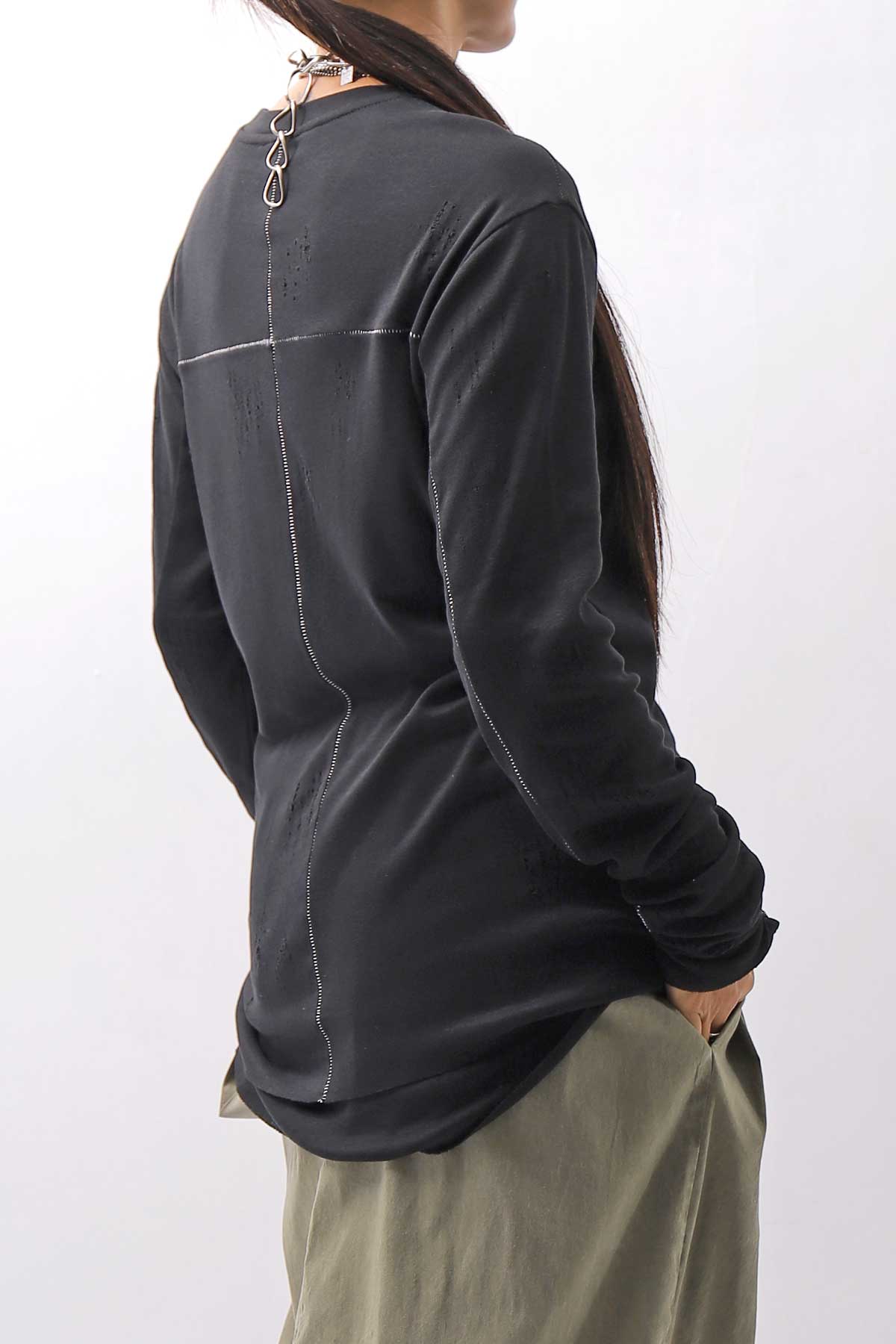 【thom/krom】 UNISEX COTTON CRASHED &amp; LAYERED REGULAR FIT LONG SLEEVE TOPS MTS969_BLACK