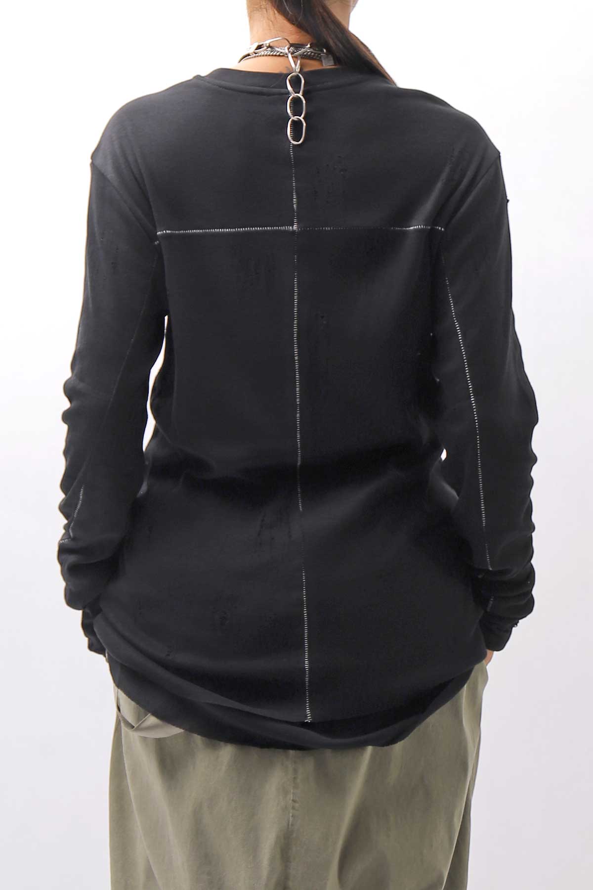 【thom/krom】 UNISEX COTTON CRASHED &amp; LAYERED REGULAR FIT LONG SLEEVE TOPS MTS969_BLACK