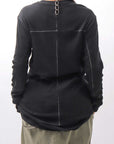 【thom/krom】 UNISEX COTTON CRASHED & LAYERED REGULAR FIT LONG SLEEVE TOPS MTS969_BLACK