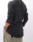 【thom/krom】 UNISEX COTTON CRASHED & LAYERED REGULAR FIT LONG SLEEVE TOPS MTS969_BLACK