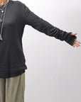 【thom/krom】 UNISEX COTTON CRASHED & LAYERED REGULAR FIT LONG SLEEVE TOPS MTS969_BLACK