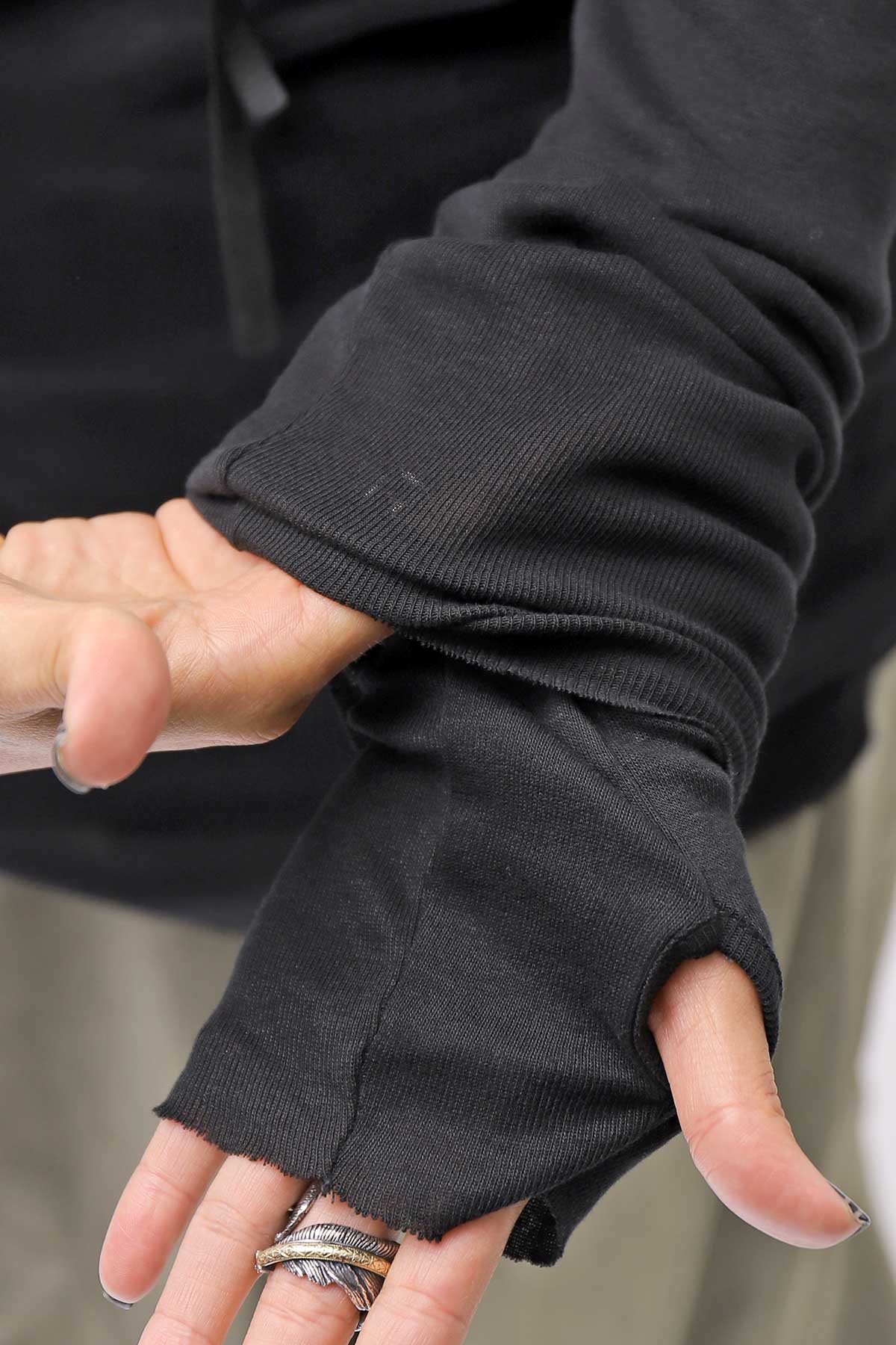 【thom/krom】 UNISEX COTTON CRASHED &amp; LAYERED REGULAR FIT LONG SLEEVE TOPS MTS969_BLACK