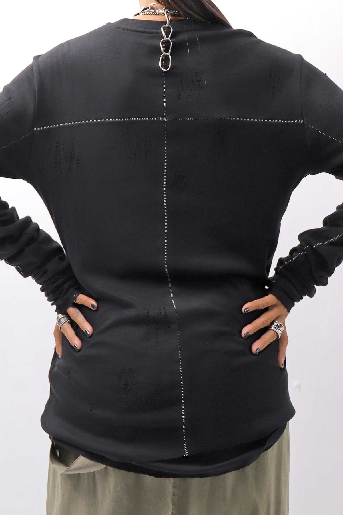 【thom/krom】 UNISEX COTTON CRASHED &amp; LAYERED REGULAR FIT LONG SLEEVE TOPS MTS969_BLACK