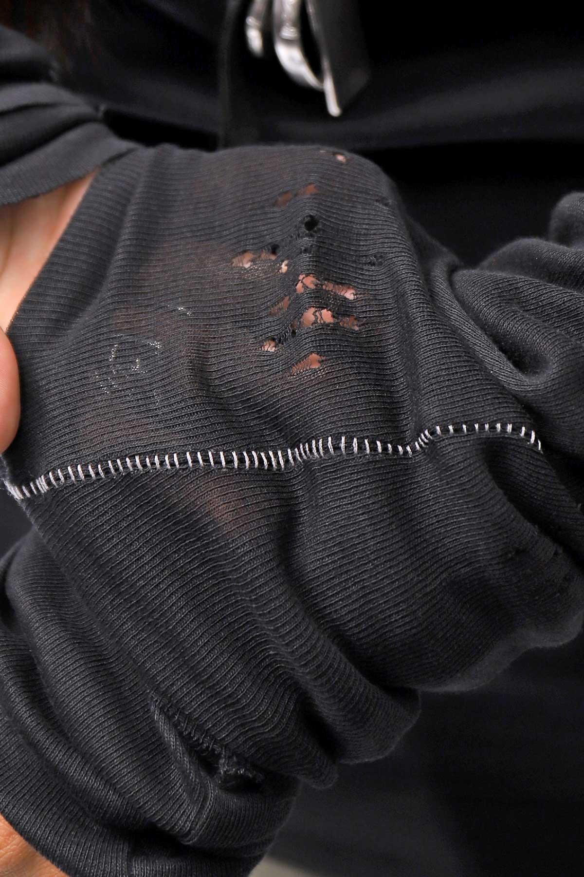 【thom/krom】 UNISEX COTTON CRASHED &amp; LAYERED REGULAR FIT LONG SLEEVE TOPS MTS969_BLACK
