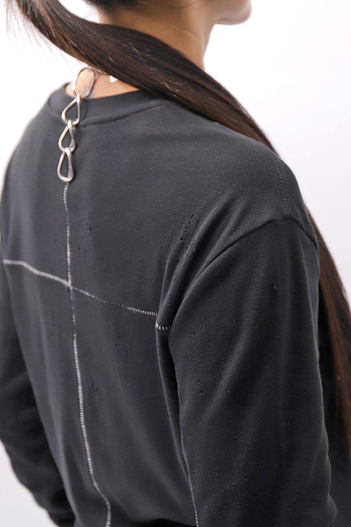 【thom/krom】 UNISEX COTTON CRASHED &amp; LAYERED REGULAR FIT LONG SLEEVE TOPS MTS969_BLACK