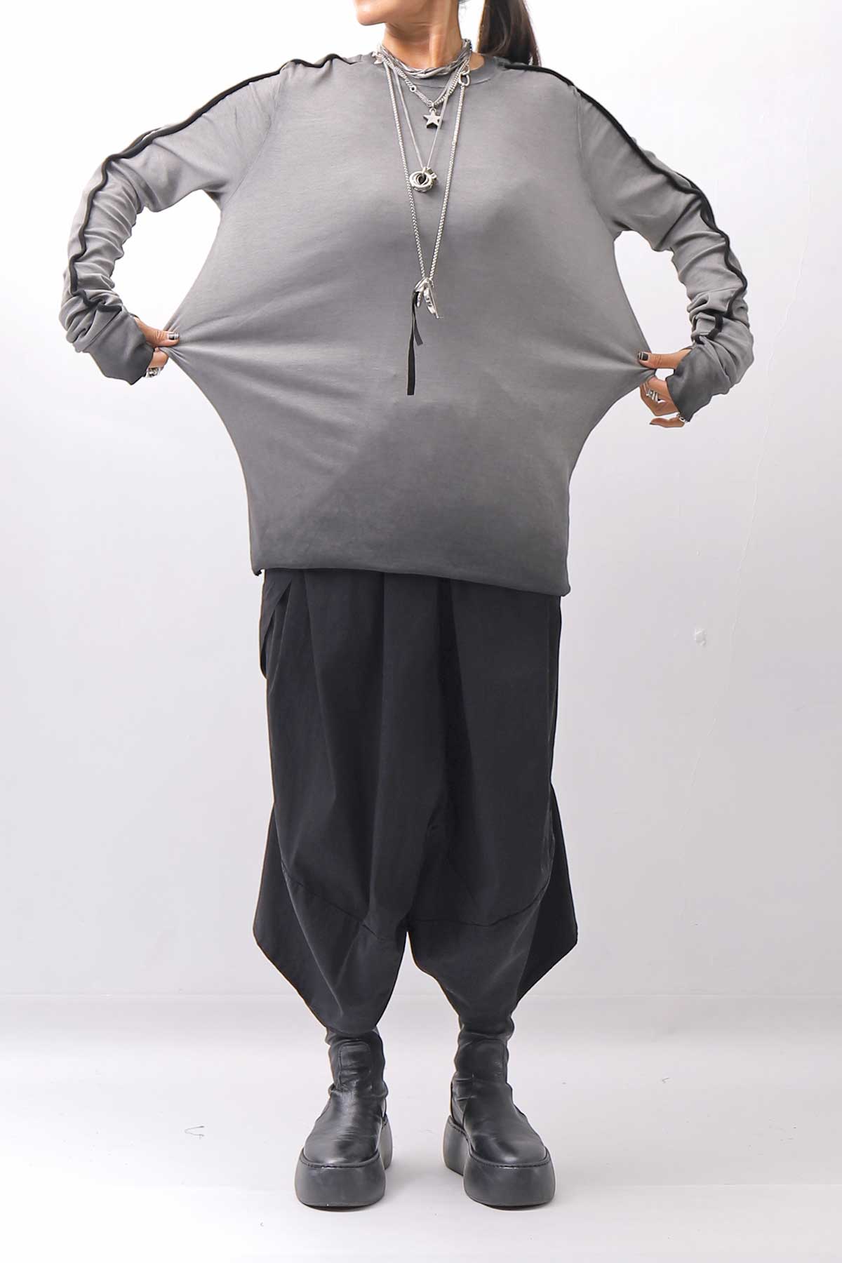 【thom/krom】 UNISEX STRETCH COTTON REGULAR FIT LONG SLEEVE TOPS MTS960_COLD DYE GREY