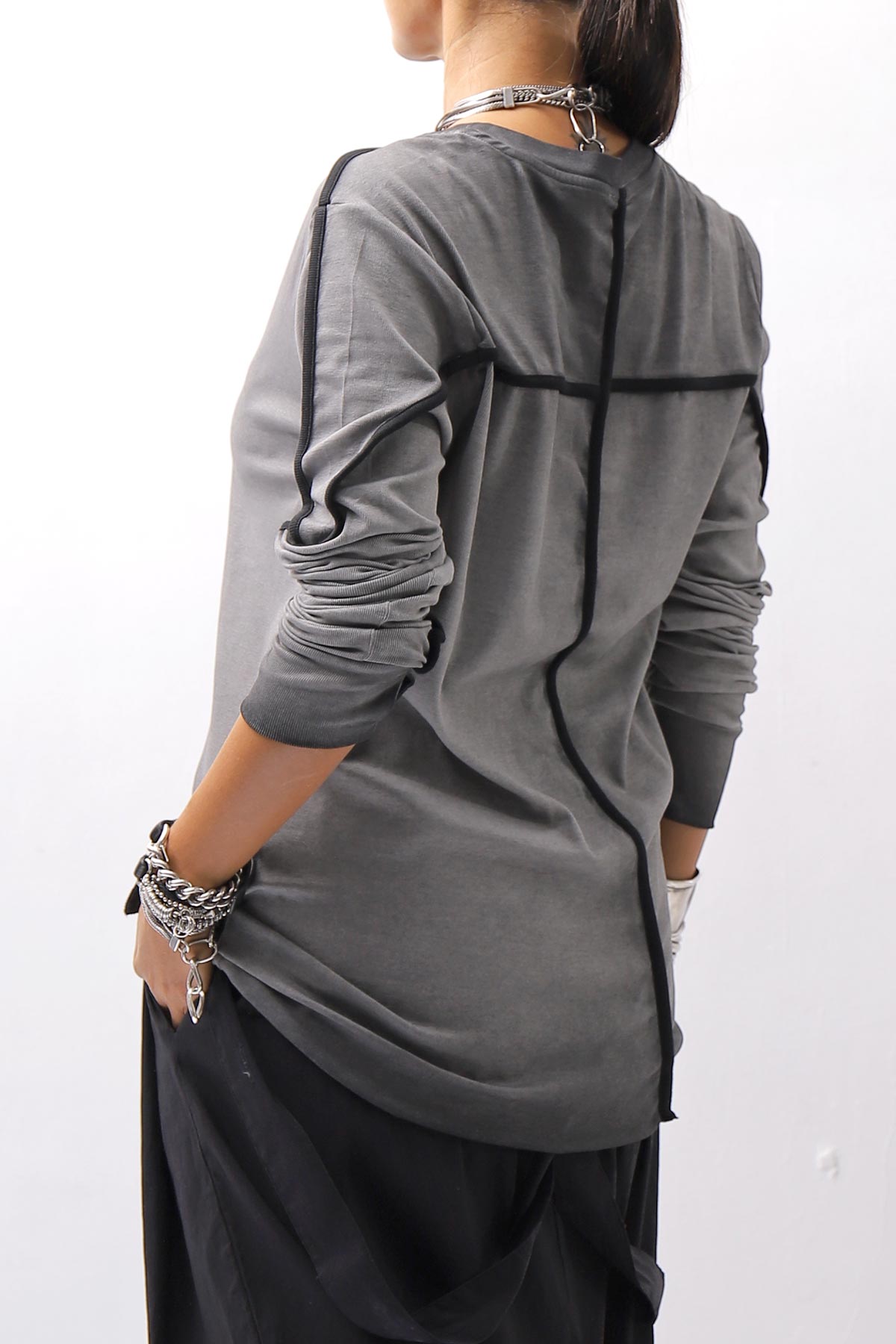 【thom/krom】 UNISEX STRETCH COTTON REGULAR FIT LONG SLEEVE TOPS MTS960_COLD DYE GREY