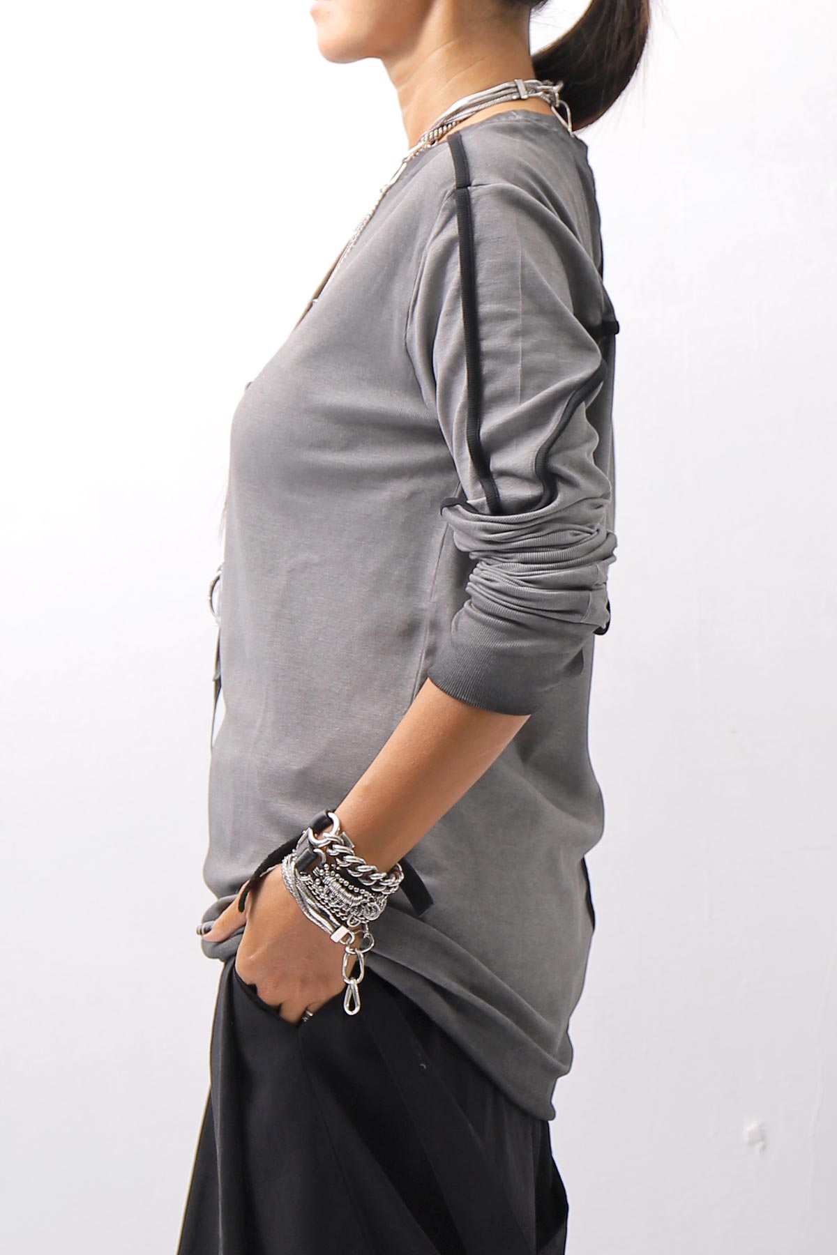 【thom/krom】 UNISEX STRETCH COTTON REGULAR FIT LONG SLEEVE TOPS MTS960_COLD DYE GREY