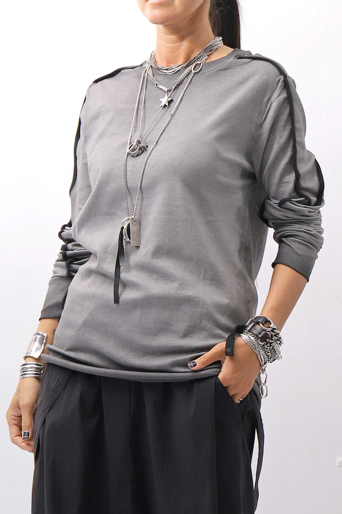 【thom/krom】 UNISEX STRETCH COTTON REGULAR FIT LONG SLEEVE TOPS MTS960_COLD DYE GREY
