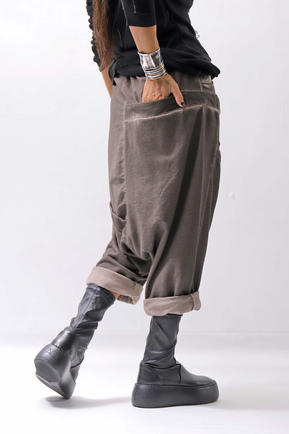 【studio b3】 UNISEX COTTON &amp; SWEAT BOX SARROUEL PANTS RBB1974_TRUFFLE OLD DYE