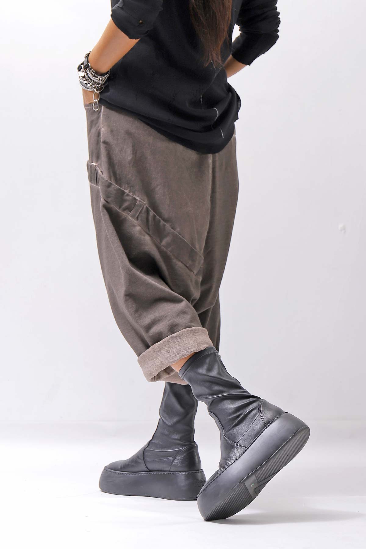 【studio b3】 UNISEX COTTON &amp; SWEAT BOX SARROUEL PANTS RBB1974_TRUFFLE OLD DYE