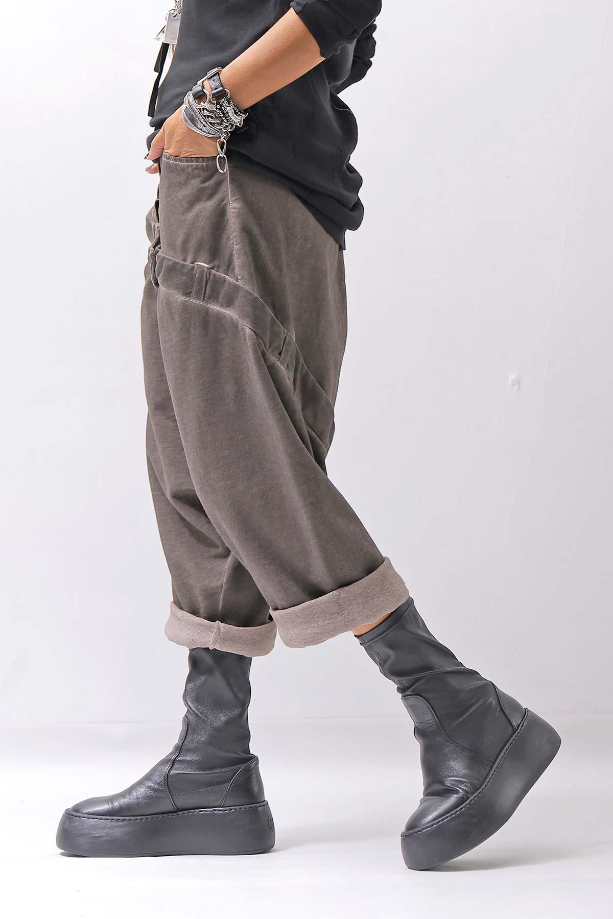 【studio b3】 UNISEX COTTON &amp; SWEAT BOX SARROUEL PANTS RBB1974_TRUFFLE OLD DYE