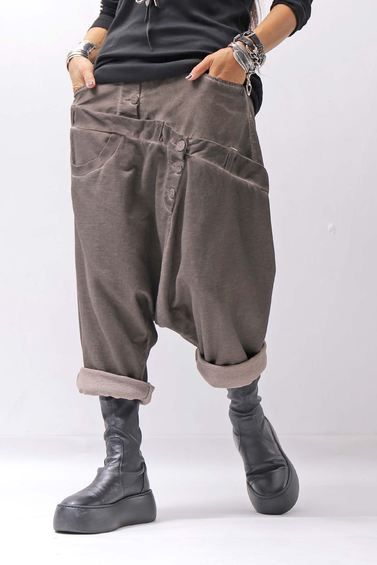 【studio b3】 UNISEX COTTON &amp; SWEAT BOX SARROUEL PANTS RBB1974_TRUFFLE OLD DYE