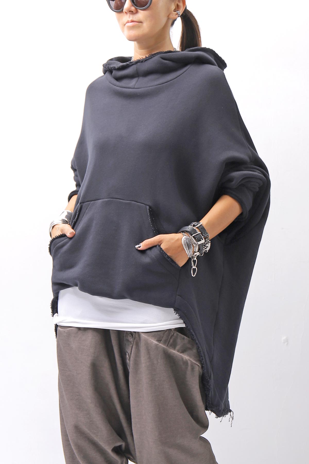 【studio b3】 UNISEX OVERSIZED COTTON SWEAT HOODIE SHB2161_BLACK