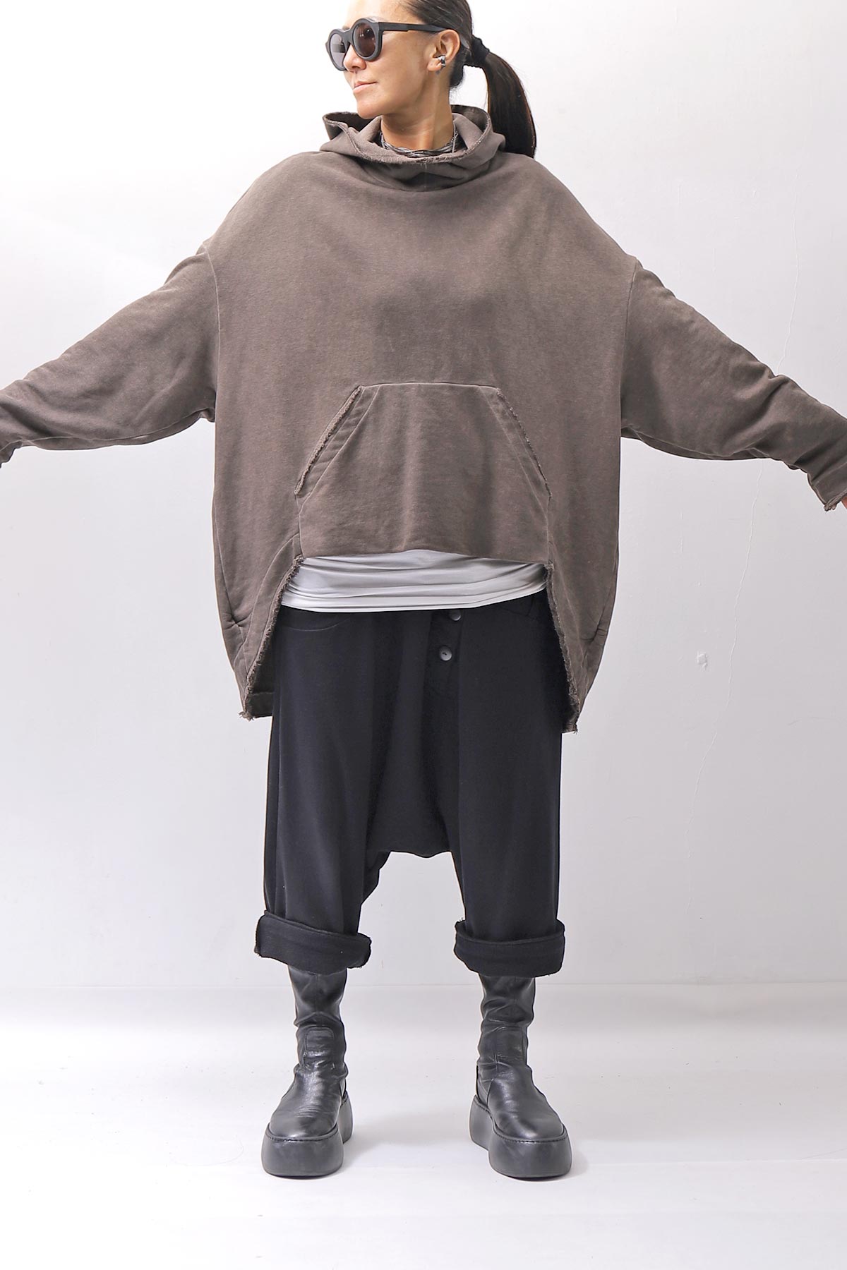 【studio b3】 UNISEX OVERSIZED COTTON SWEAT HOODIE SHB2161_TRUFFLE OLD DYE