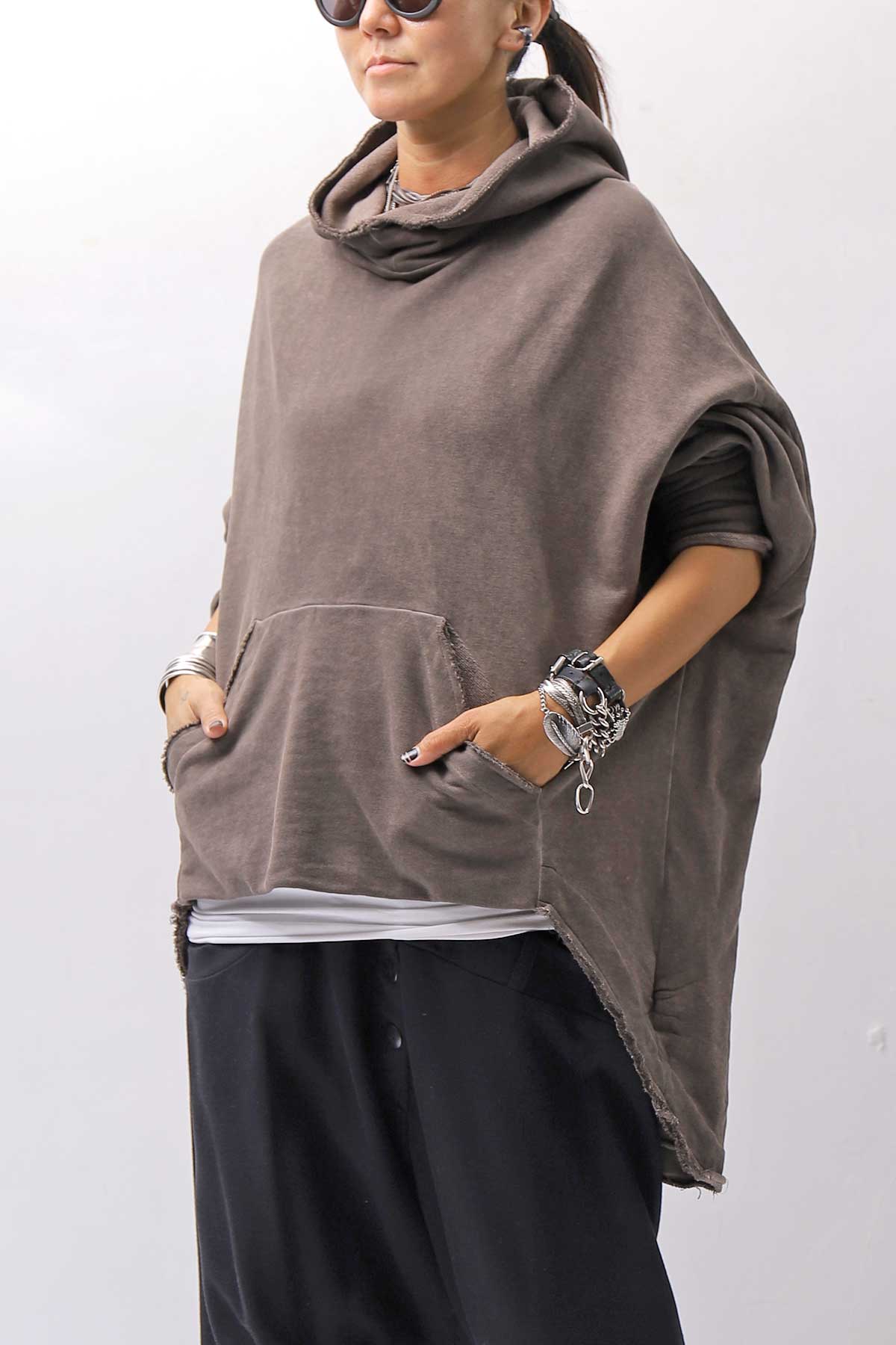 【studio b3】 UNISEX OVERSIZED COTTON SWEAT HOODIE SHB2161_TRUFFLE OLD DYE