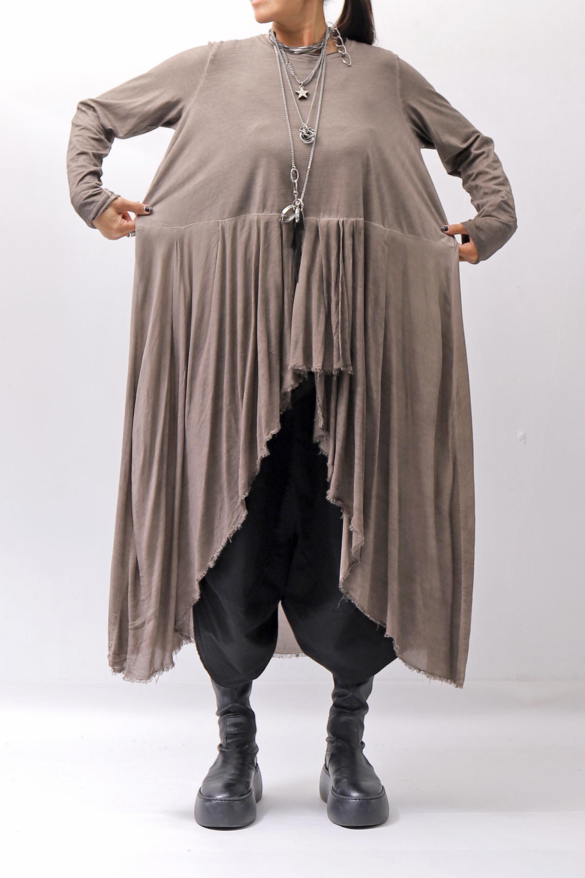 【studio b3】 ASYMMETRY TUNIC TOPS SHB2219_TRUFFLE OLD DYE