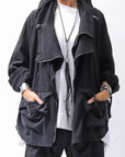 【RUNDHOLZ】 UNISEX DOUBLE LAYERED RELAX FIT ZIP-UP HOODIE_BLACK