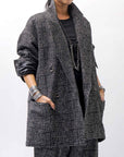 【NOSTRASANTISSIMA】 UNISEX OVERSIZED TWEED DOUBLE BUTTON JACKET J116_TWEED BLACK