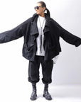 【RUNDHOLZ】 UNISEX DOUBLE LAYERED RELAX FIT ZIP-UP HOODIE_BLACK