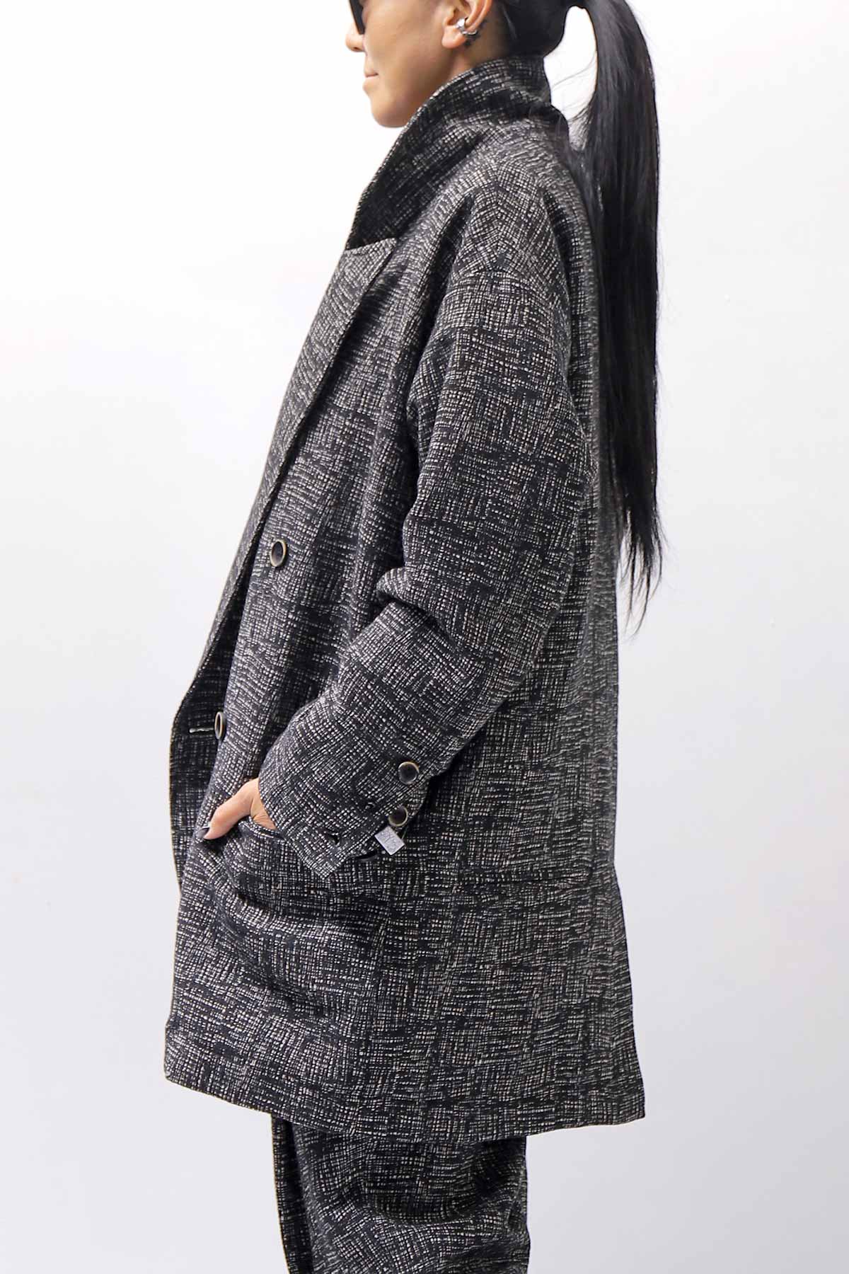 【NOSTRASANTISSIMA】 UNISEX OVERSIZED TWEED DOUBLE BUTTON JACKET J116_TWEED BLACK