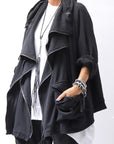 【RUNDHOLZ】 UNISEX DOUBLE LAYERED RELAX FIT ZIP-UP HOODIE_BLACK
