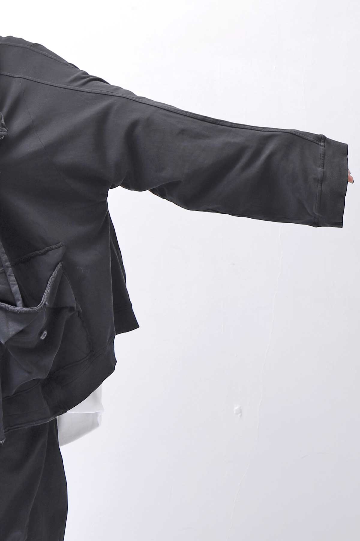【RUNDHOLZ】 UNISEX DOUBLE LAYERED RELAX FIT ZIP-UP HOODIE_BLACK