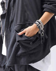 【RUNDHOLZ】 UNISEX DOUBLE LAYERED RELAX FIT ZIP-UP HOODIE_BLACK