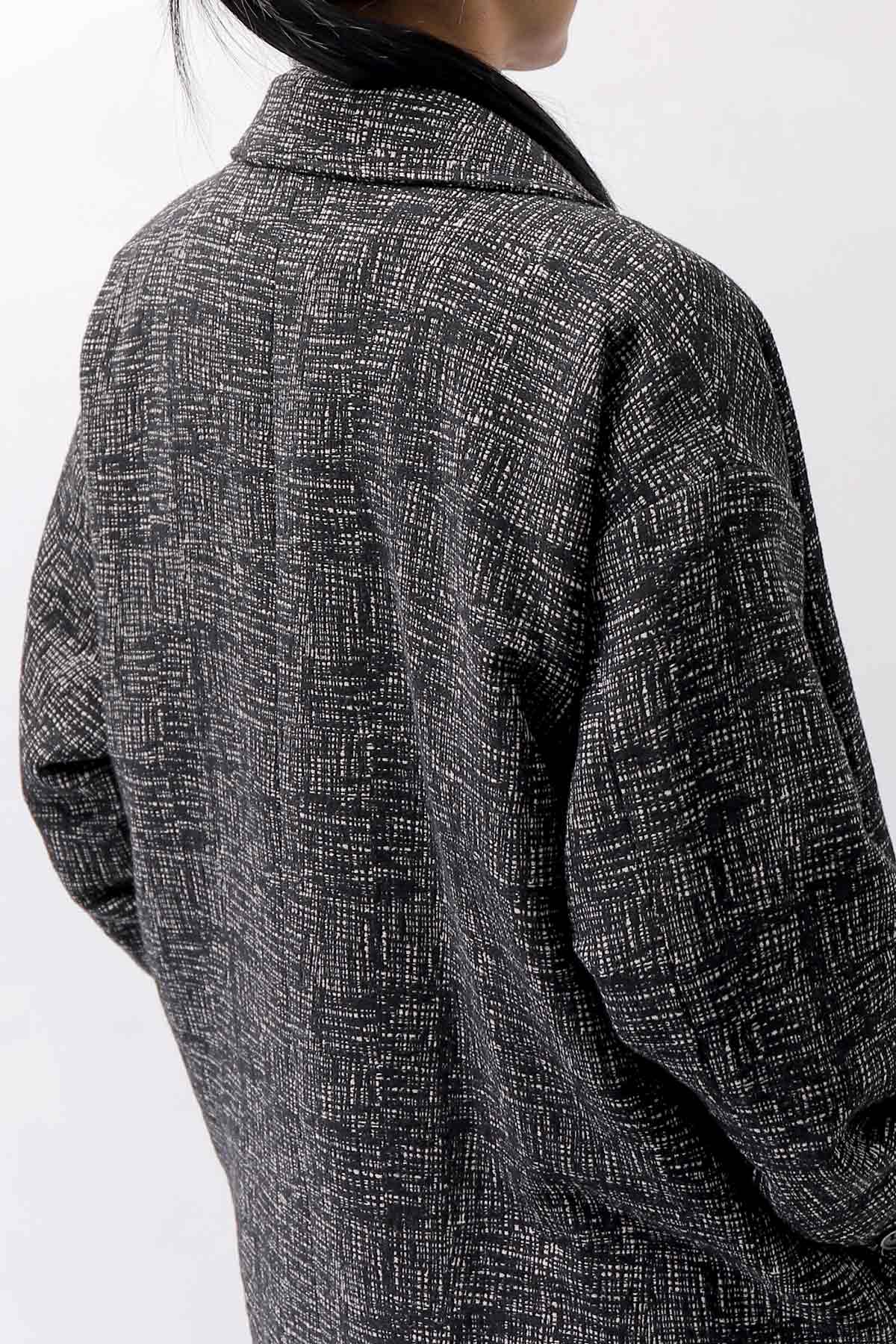 【NOSTRASANTISSIMA】 UNISEX OVERSIZED TWEED DOUBLE BUTTON JACKET J116_TWEED BLACK