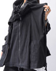 【RUNDHOLZ】 UNISEX DOUBLE LAYERED RELAX FIT ZIP-UP HOODIE_BLACK