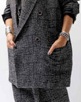 【NOSTRASANTISSIMA】 UNISEX OVERSIZED TWEED DOUBLE BUTTON JACKET J116_TWEED BLACK