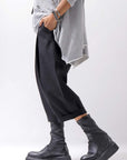 【NOSTRASANTISSIMA】 UNISEX STRETCH FRONT TUCK PANTS P118_BLACK