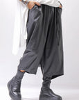 【studio b3】 UNISEX COATED LINEN＆BAMBOO BOX SARROUEL PANTS NB2123_BLACK