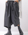 【studio b3】 UNISEX COATED LINEN＆BAMBOO BOX SARROUEL PANTS NB2123_BLACK
