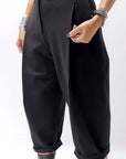 【NOSTRASANTISSIMA】 UNISEX STRETCH FRONT TUCK PANTS P118_BLACK