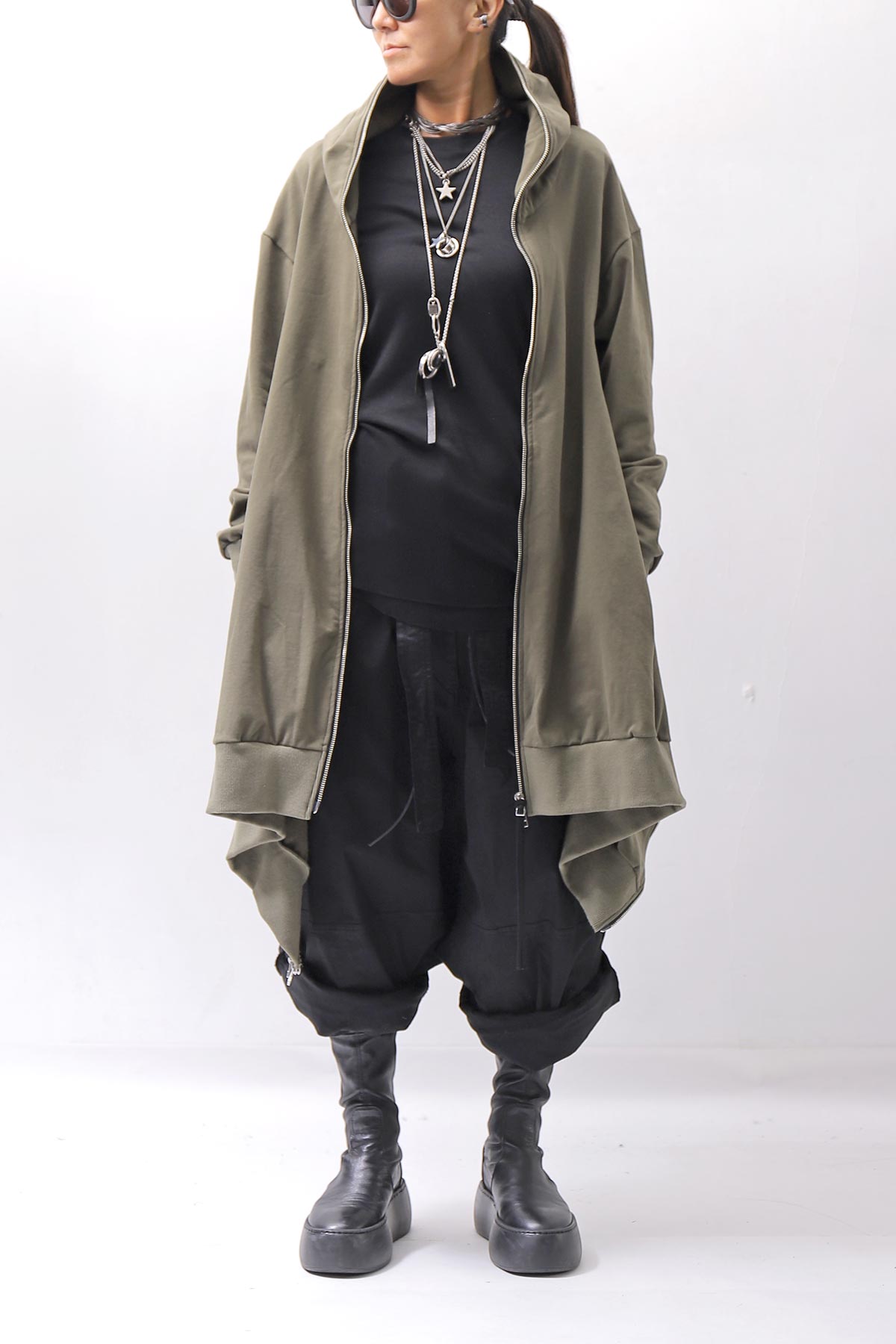 【bajra】 UNISEX 2WAY SWEAT ZIP-UP CARDIGAN 160QK03_MILITARY