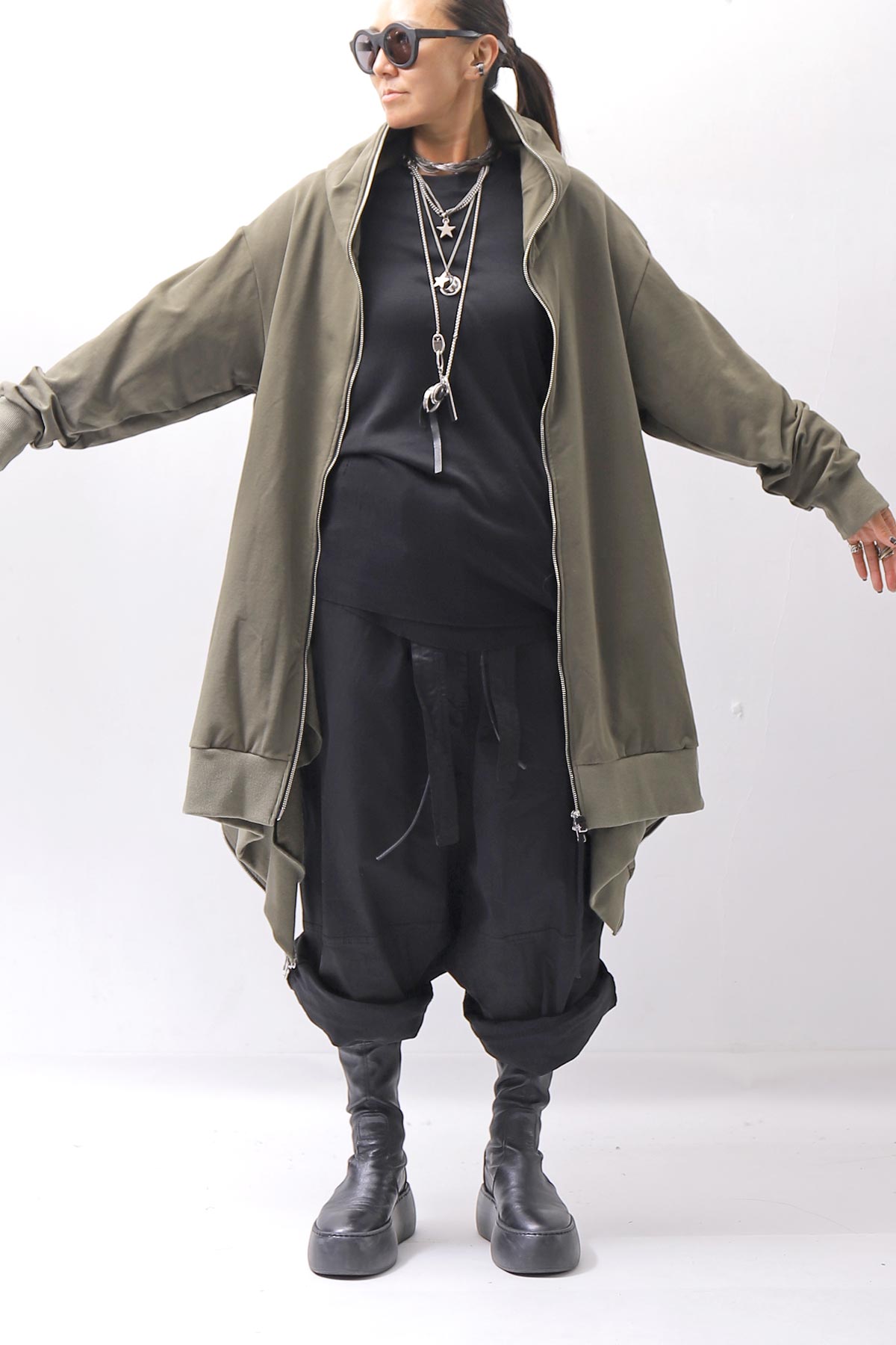 【bajra】 UNISEX 2WAY SWEAT ZIP-UP CARDIGAN 160QK03_MILITARY