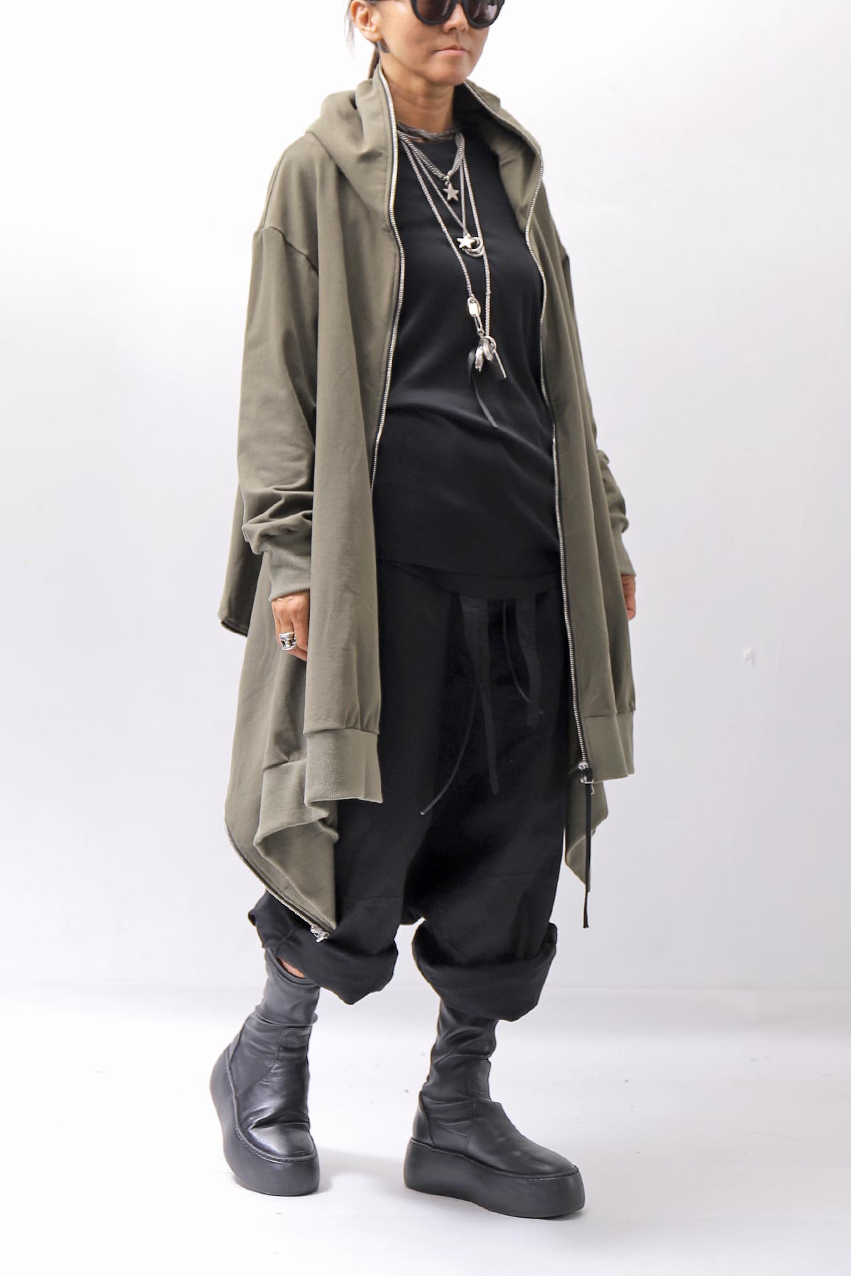【bajra】 UNISEX 2WAY SWEAT ZIP-UP CARDIGAN 160QK03_MILITARY