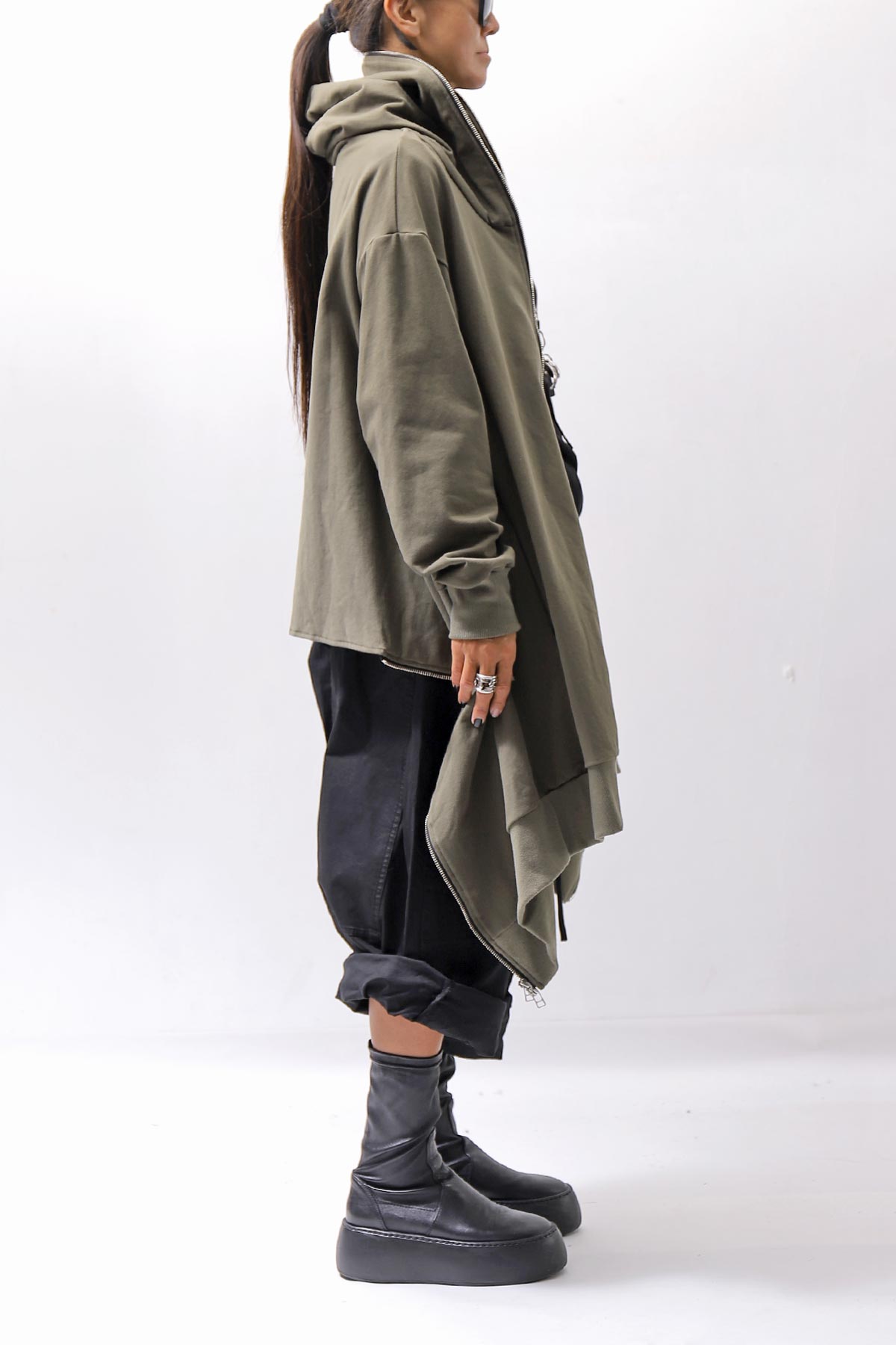 【bajra】 UNISEX 2WAY SWEAT ZIP-UP CARDIGAN 160QK03_MILITARY
