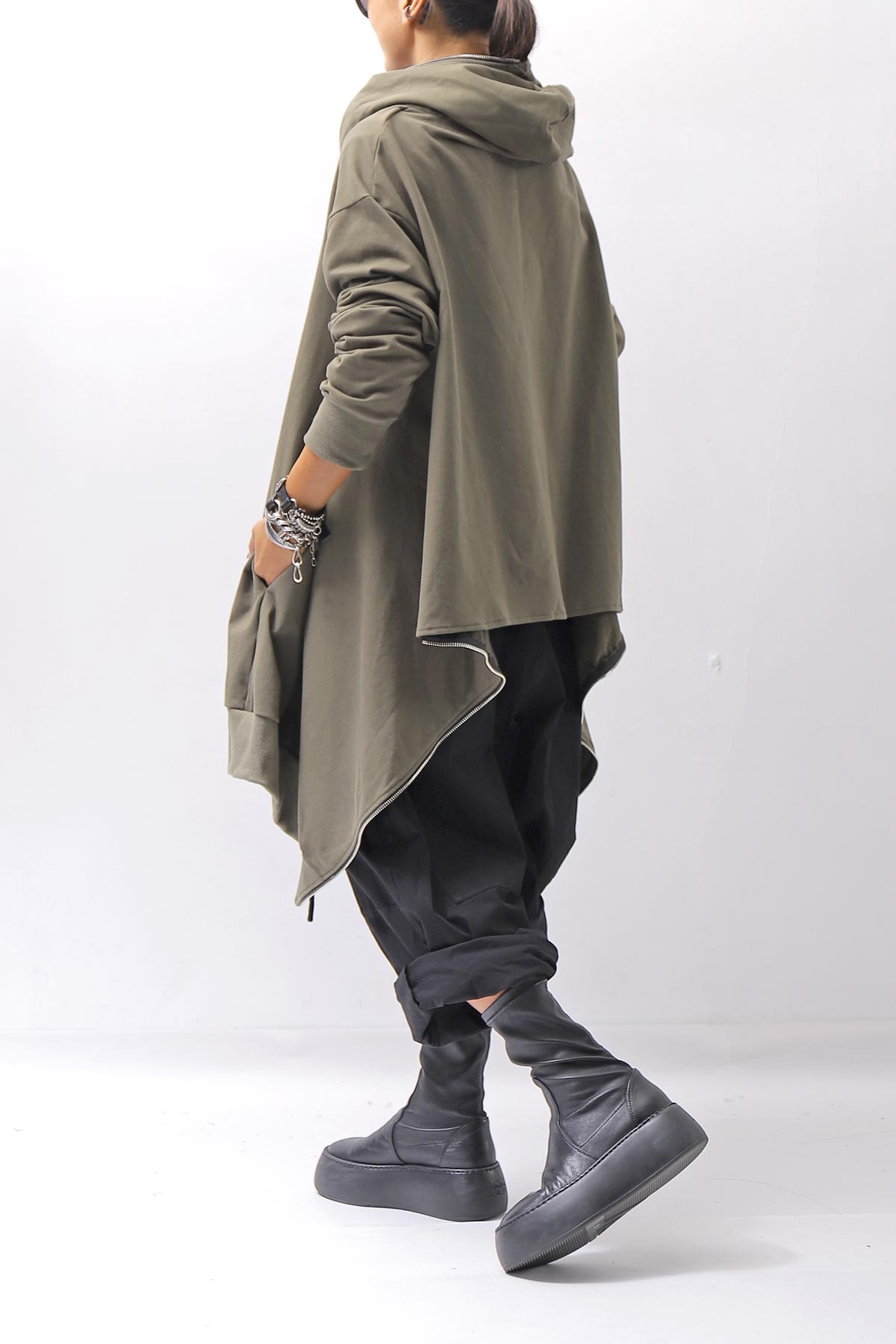 【bajra】 UNISEX 2WAY SWEAT ZIP-UP CARDIGAN 160QK03_MILITARY