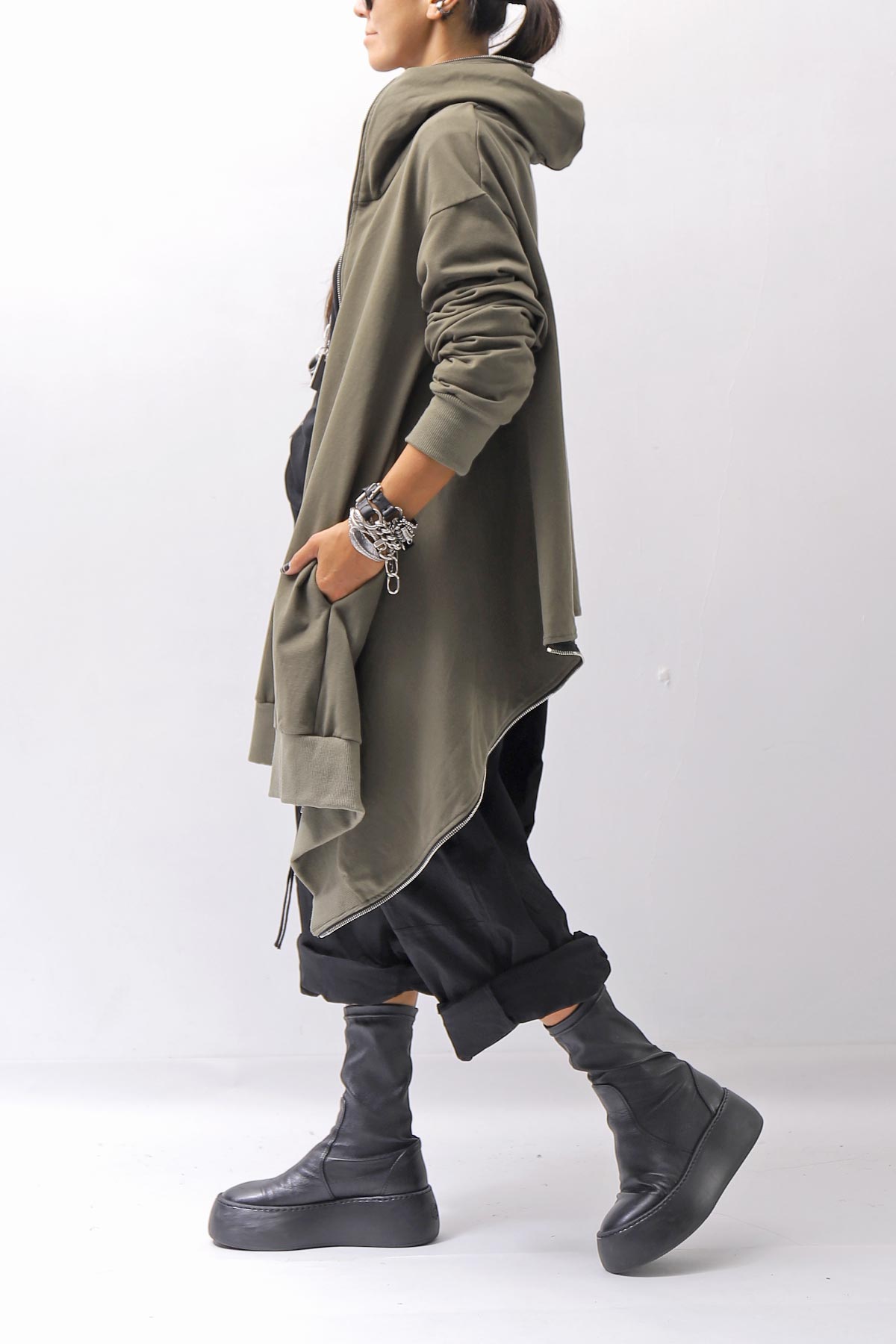 【bajra】 UNISEX 2WAY SWEAT ZIP-UP CARDIGAN 160QK03_MILITARY