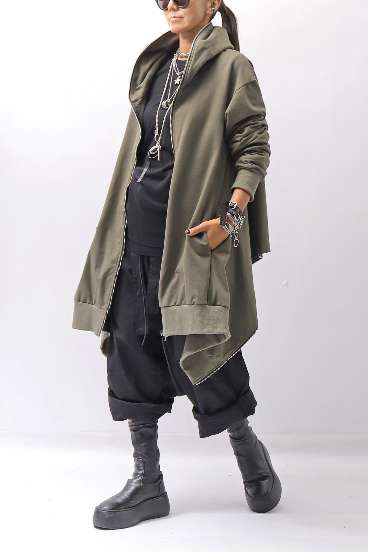 【bajra】 UNISEX 2WAY SWEAT ZIP-UP CARDIGAN 160QK03_MILITARY