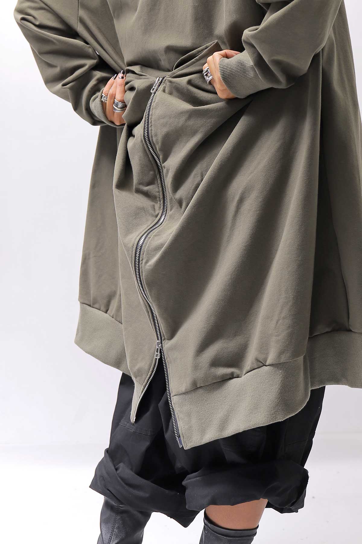 【bajra】 UNISEX 2WAY SWEAT ZIP-UP CARDIGAN 160QK03_MILITARY